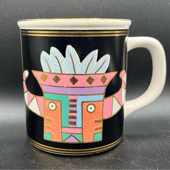 Vintage Southwestern Gold Gilt Tribal Kachina Doll Coffee Mug Cup 12 oz - Picture 1 of 4